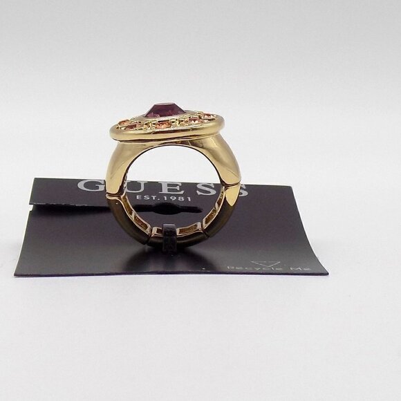 Guess Gold-Tone Stretch Ring with Simulated Light Amethyst & Light Peach Stones - Picture 2 of 3